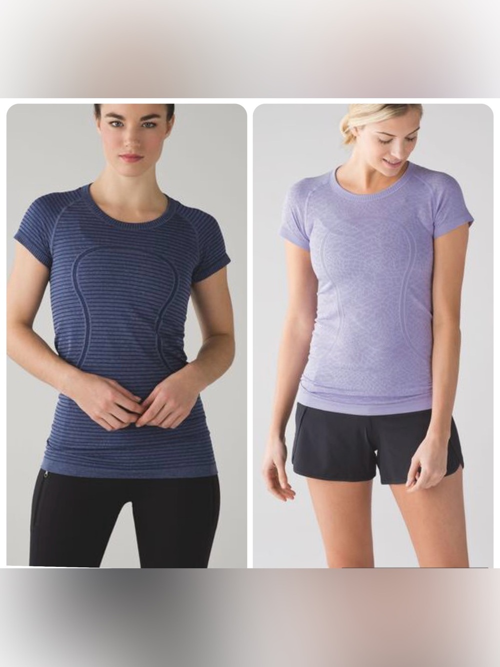 Lululemon *2* Run Swiftly Tech Short Sleeve Shirts Running Blue & Lavender sz 4
